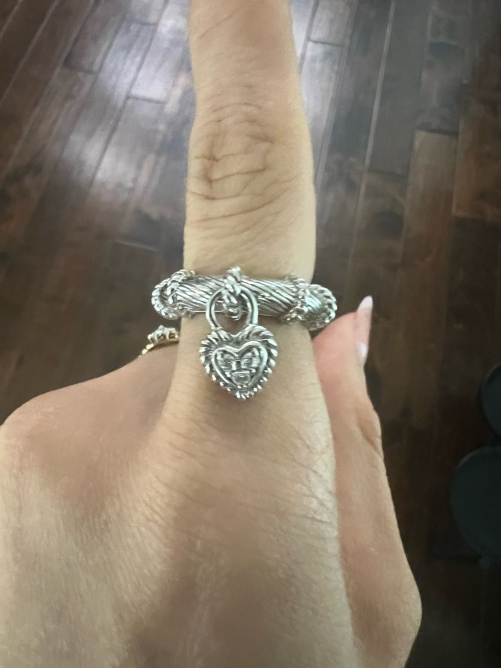 Judith Ripka Silver Rope Ring with Heart Charm